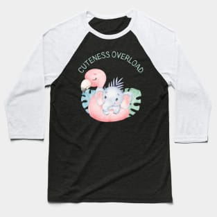 Cuteness overload cutest baby elephant and flamingo pink Baseball T-Shirt